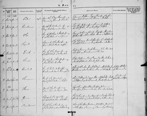 Kildeinformasjon: Oppland fylke, Øyer, Ministerialbok nr. 6 (1858-1874), Fødte og døpte 1858, side 1.